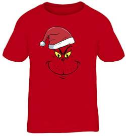 ShirtStreet Kinder T-Shirt Rundhals Mädchen Jungen Weihnachtsmuffel Face, Größe: 122/128,rot von ShirtStreet