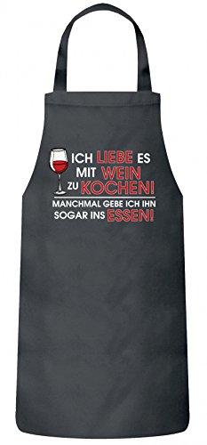 ShirtStreet Kochen Koch Köchin Küchen Party Frauen Herren Barbecue Baumwoll Grillschürze Kochschürze Ich Liebe es mit Wein zu Kochen, Größe: OneSize,Dark Grey von ShirtStreet