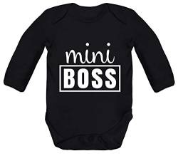 ShirtStreet Lustige Geschenkidee zur Geburt Strampler Bio Baby Body Bodysuit Langarm Jungen Mädchen Mini Boss, Größe: 3-6 Monate,Black von ShirtStreet