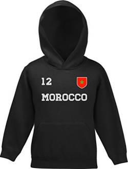 ShirtStreet Marocco Fußball WM Fanfest Gruppen Kinder Hoodie Kapuzenpullover Mädchen Jungen Trikot Marokko, Größe: 116,Schwarz von ShirtStreet