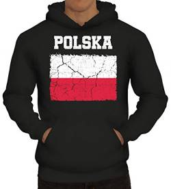 ShirtStreet Poland Polen Fußball WM Fanfest Gruppen Herren Hoodie Männer Kapuzenpullover Wappen Polska, Größe: XXL,Schwarz von ShirtStreet