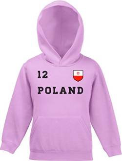 ShirtStreet Polska Poland Fußball WM Fanfest Gruppen Kinder Hoodie Kapuzenpullover Mädchen Jungen Trikot Polen, Größe: 140,Rosa von ShirtStreet