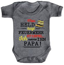 ShirtStreet Vatertag Feuerwehr Strampler Bio Baumwoll Baby Body kurzarm Papa - Mein Held trägt Feuerwehrstiefel, Größe: 0-3 Monate,Heather Grey Melange von ShirtStreet