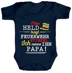 ShirtStreet Vatertag Feuerwehr Strampler Bio Baumwoll Baby Body kurzarm Papa - Mein Held trägt Feuerwehrstiefel, Größe: 0-3 Monate,Nautical Navy von ShirtStreet