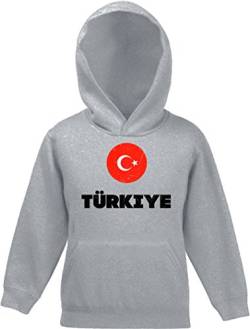 ShirtStreet Wappen Türkiye Ankara Länder Kinder Hoodie Kapuzenpullover Mädchen Jungen Flagge Türkei, Größe: 140,Graumeliert von ShirtStreet