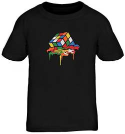 ShirtStreet Zauberwürfel Kids Kinder T-Shirt mit Magic Cube Melting Motiv, Größe: 134/146,schwarz von ShirtStreet