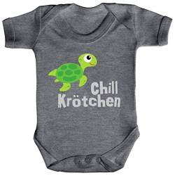 ShirtStreet süße Schildkröte Turtle Strampler Bio Baumwoll Baby Body kurzarm Jungen Mädchen Chillkrötchen 1, Größe: 6-12 Monate,Heather Grey Melange von ShirtStreet