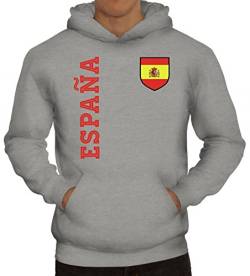 Spanien Spain Fußball WM Fanshirt Gruppen Herren Hoodie Männer Kapuzenpullover Fan Trikot Espana, Größe: XXL,Graumeliert von ShirtStreet