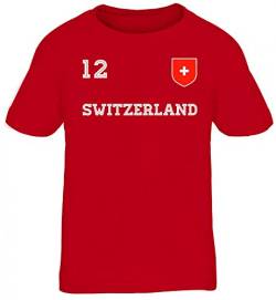 Swiss Fußball WM Fanfest Gruppen Kinder T-Shirt Rundhals Mädchen Jungen Trikot Schweiz, Größe: 134/146,rot von ShirtStreet