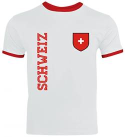 Swiss Fußball WM Fanshirt Gruppen Herren Männer Ringer Trikot T-Shirt Fan Trikot Schweiz, Größe: L,White/Red von ShirtStreet