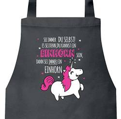 Unicorn Grillen Barbecue Grill Baumwoll Schürze Kochschürze Latzschürze Sei immer ein Einhorn, Größe: onesize,Dark Grey von ShirtStreet