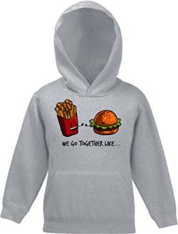 Valentinstag Kinder Kids Kapuzen Sweatshirt Hoodie - Pullover mit Fries + Burger Motiv, Größe: 152,Graumeliert von ShirtStreet