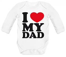 Vatertag Bester Papa Strampler Bio Baumwoll Baby Body langarm Longsleeve I LOVE MY DAD, Größe: 3-6 Monate,White von ShirtStreet