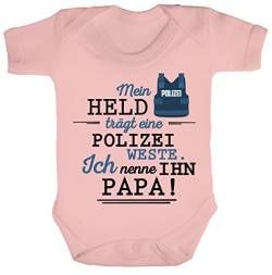 Vatertag Polizist Strampler Bio Baumwoll Baby Body kurzarm Papa - Mein Held trägt eine Polizeiweste, Größe: 0-3 Monate,Powder Pink von ShirtStreet