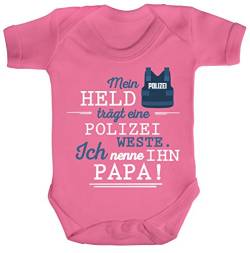 Vatertag Polizist Strampler Bio Baumwoll Baby Body kurzarm Papa - Mein Held trägt eine Polizeiweste, Größe: 3-6 Monate,Bubble Gum Pink von ShirtStreet