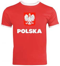 Wappen Polska Poland Warschau Länder Herren Männer Ringer Trikot T-Shirt Flagge Polen, Größe: S,Red/White von ShirtStreet