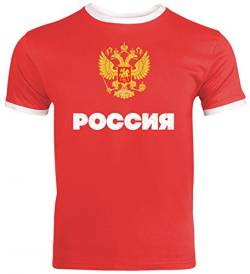 Wappen Russia Poccnr Moskau Länder Herren Männer Ringer Trikot T-Shirt Flagge Russland, Größe: S,Red/White von ShirtStreet