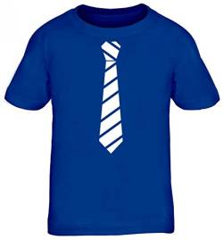 sportlich festlicher Style Schlips Kinder T-Shirt Rundhals Mädchen Jungen Streifen Krawatte weiß, Größe: 122/128,royal blau von ShirtStreet