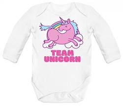 süßer Einhorn Strampler Bio Baumwoll Baby Body langarm Longsleeve Mädchen Team Unicorn, Größe: 3-6 Monate,White von ShirtStreet