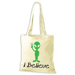 Baumwolltasche Jutebeutel I Believe Alien Fun Bag NEU (Natur) von Shirtastic