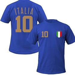 Italien Kinder T-Shirt + Wunschnummer auf Rücken WM EM Fan Italy Team, Farbe:blau, Größe:5-6 Jahre (110-116cm) von Shirtastic