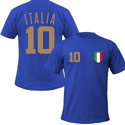 Italien Kinder T-Shirt + Wunschnummer auf Rücken WM EM Fan Italy Team, Farbe:blau, Größe:7-8 Jahre (122-128cm) von Shirtastic
