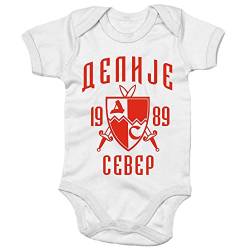Shirtastic Baby Strampler Body Delije Crvena Zvezda Beograd Red Star Roter Stern, Farbe:Weiss, Größe:62-68 (3-6 M) von Shirtastic