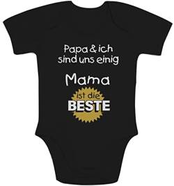 Baby Body Geschenk für Mama - Papa & ich sind Uns einig Mama Junge Mütter - Baby Erstausstattung - Neugeborene Jungen 0-3 Monate Schwarz von Shirtgeil