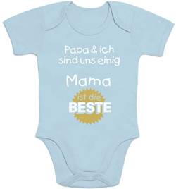 Baby Body Geschenk für Mama - Papa & ich sind Uns einig Mama Junge Mütter - Baby Erstausstattung - Neugeborene Jungen 6-12 Monate Hellblau von Shirtgeil