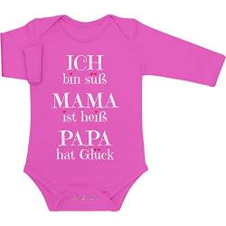 Baby Body Langarm - Süßer Spruch - Ich Bin süß, Mama ist heiß, Papa hat Glück Geschenk Langarmbody Baby Mädchen - Geschenke für Mama - Baby Strampler 3-6 Monate Wow rosa von Shirtgeil