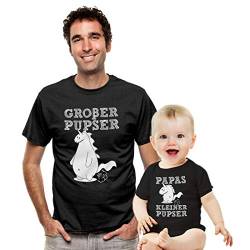 Baby Papa Set - Großer Pupser Herren Shirt und Kleiner Pupser Baby Body Kurzarm Mädchen JungeBaby Schwarz 0-3 Monate/Mann Schwarz XXL von Shirtgeil