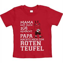 Baby T-Shirt Fußball Geschenk Kaiserslautern - Papa machte Mich zum Roten Teufel 6M Rot von Shirtgeil