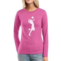 Damen Volleyball Silhuette Fanartikel Geschenk Frauen Langarm-T-Shirt Small Rosa von Shirtgeil