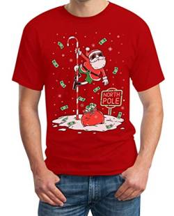 Dancing Santa North Pole Weihnachtspullover Herren T-Shirt 4XL Rot von Shirtgeil