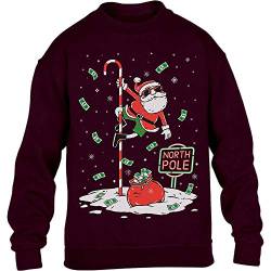 Dancing Santa North Pole Weihnachtspullover Kinder Pullover Sweatshirt, Kastanienbraun , 140 von Shirtgeil