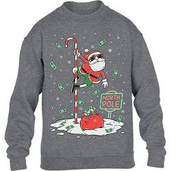 Dancing Santa North Pole Weihnachtspullover Kinder Pullover Sweatshirt 128 Grau von Shirtgeil