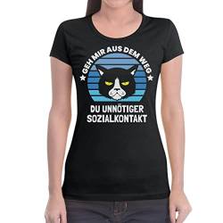 GEH Mir aus dem Weg du unnötiger Sozialkontakt Katze Damen T-Shirt Slim Fit Medium Schwarz von Shirtgeil