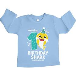 Geburtstag Baby Shark 1 Jahre Geschenk Unisex Baby Langarmshirt Gr. 66-93 12M Hellblau von Shirtgeil