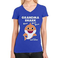 Grandma Shark DOO DOO DOO Baby Shark Nana -ideal für Oma Haie Damen T-Shirt V-Ausschnitt Large Blau von Shirtgeil