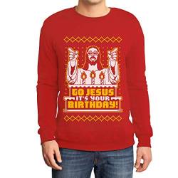 Hässlicher Weihnachtspullover Herren - Go Jesus It's Your Birthday Sweatshirt Large Rot von Shirtgeil