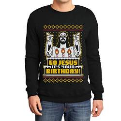 Hässlicher Weihnachtspullover Herren - Go Jesus It's Your Birthday Sweatshirt Large Schwarz von Shirtgeil