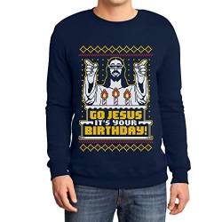 Hässlicher Weihnachtspullover Herren - Go Jesus It's Your Birthday Sweatshirt Medium Marineblau von Shirtgeil