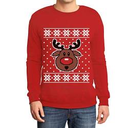 Hässlicher Weihnachtspullover Rudolph Rudolf Rentier Sweatshirt Large Rot von Shirtgeil
