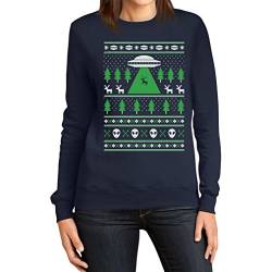 Hässlicher Weihnachtspullover UFO Ausserirdisch Weihnachten Frauen Sweatshirt Large Marineblau von Shirtgeil