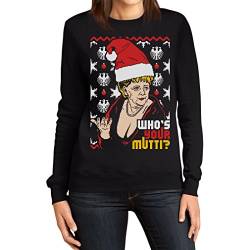 Hässlicher Weihnachtspullover mit Angie - Who's Your Mutti Damen Sweatshirt Large Schwarz von Shirtgeil
