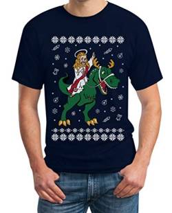 Hässliches Weihnachts Shirt - Jesus Reitet Auf Dino Herren T-Shirt XX-Large Marineblau von Shirtgeil