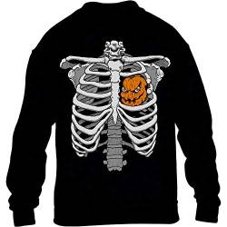 Halloween Skelett Brustkorb Mit Kürbis Kinder Pullover Sweatshirt L 134/146 Schwarz von Shirtgeil