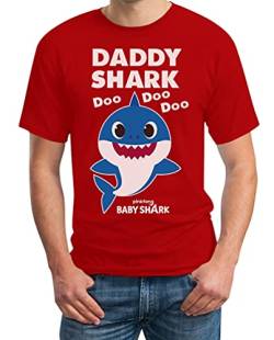 Herren T-Shirt Daddy Shark DOO DOO DOO - Baby Shark Geschenk Papa Small Rot von Shirtgeil