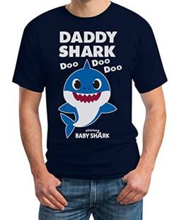 Herren T-Shirt Daddy Shark DOO DOO DOO - Baby Shark Geschenk Papa X-Large Marineblau von Shirtgeil