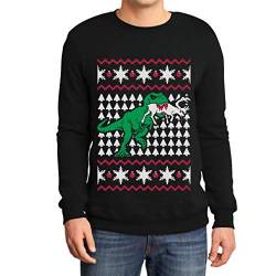 Herren Weihnachtspullover T-Rex vs. Rentier Sweatshirt X-Large Schwarz von Shirtgeil